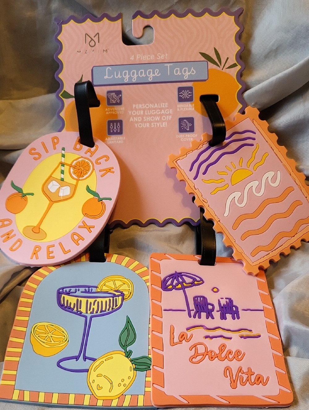 La Dolce Vita Pink, blue & Orange Luggage Tags - 4 Piece Travel Set